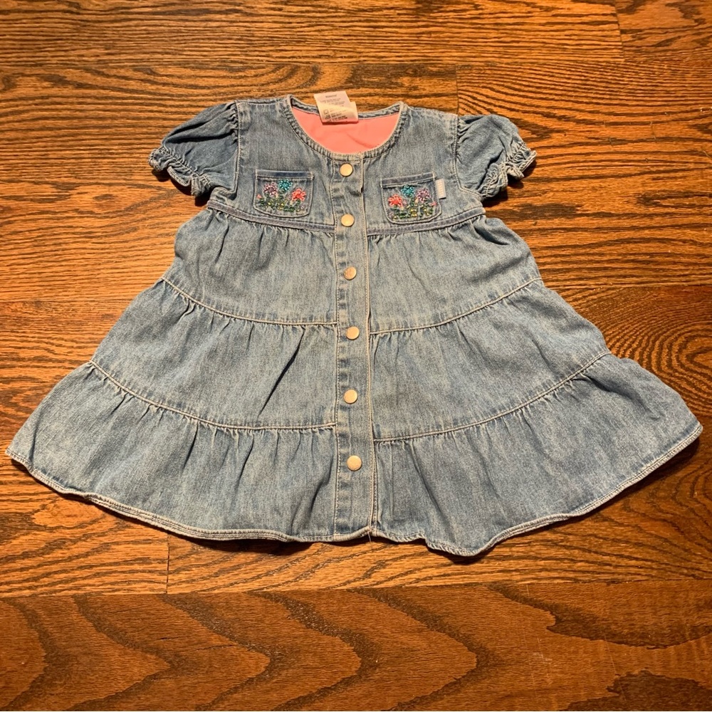 Oshkosh Ruffle Denim Dress 18 Month Flower Pockets
